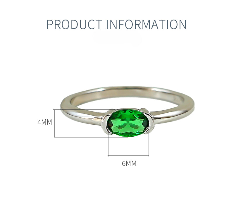 Simple Green Oval Cut Sterling Silver Ring