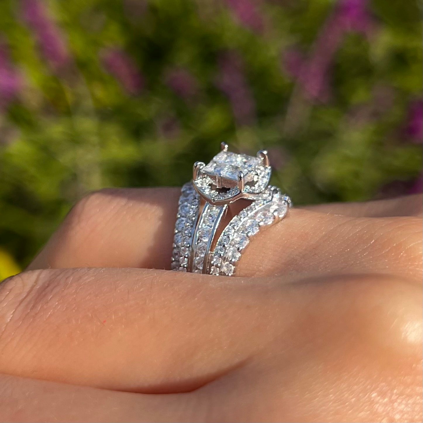 Exquisite Princess Cut Sterling Silver Party Engagement Ring For Women