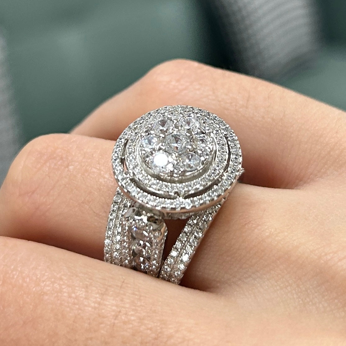 Size 8.0 | Sparkling Sterling Silver Double Halo Round Cut Engagement Ring