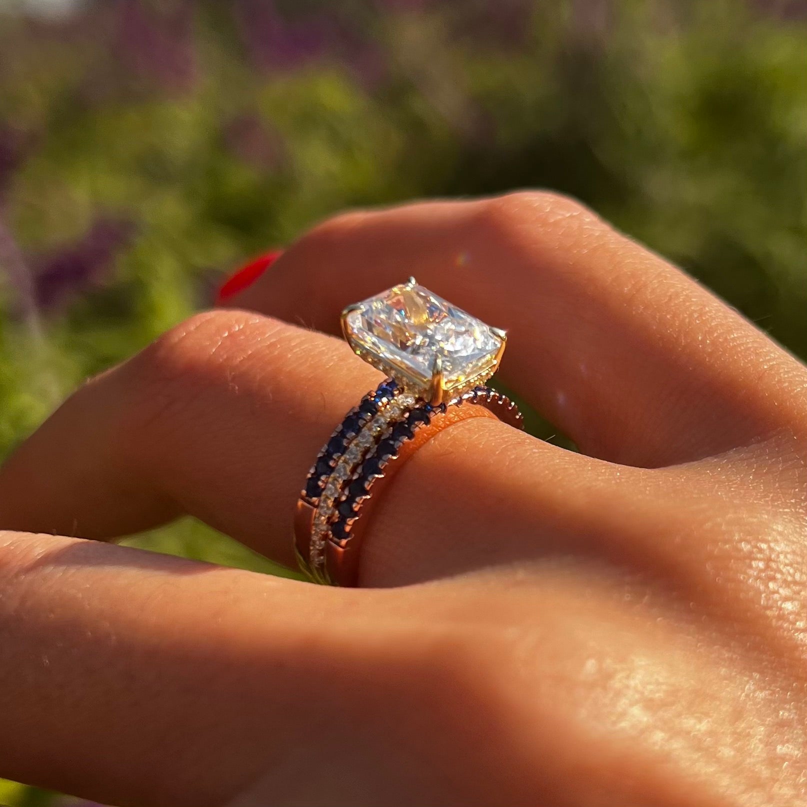 3 Pcs Two Tone Radiant Cut Sterling Silver Bridal Set