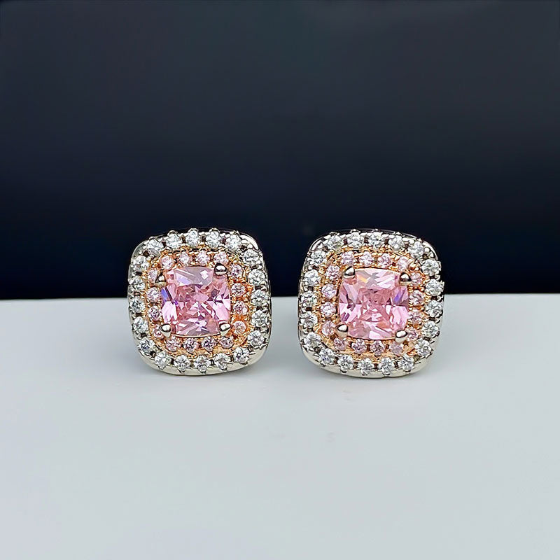 Sparkling Halo Cushion Cut Stud Earrings – Shine of Diamond - Main Image