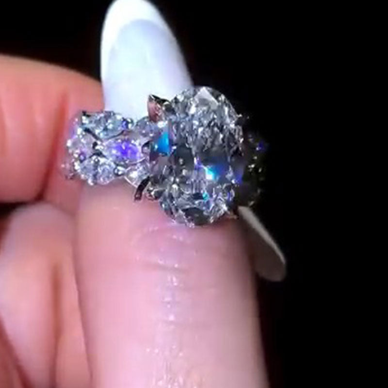 Sparkling 3PC Oval Cut Bridal Set With Marquise Cut Full Band