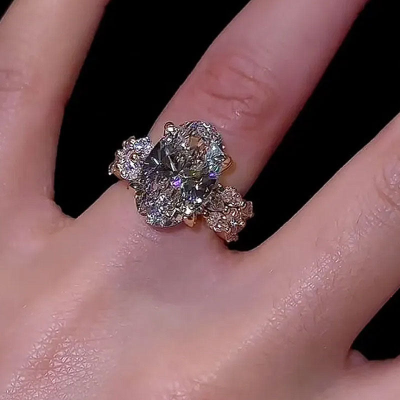 Sparkling 3PC Oval Cut Bridal Set With Marquise Cut Full Band