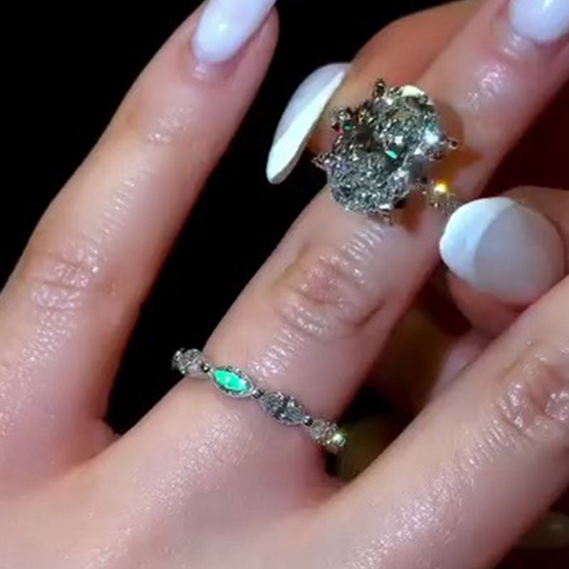 Sparkling 3PC Oval Cut Bridal Set With Marquise Cut Full Band