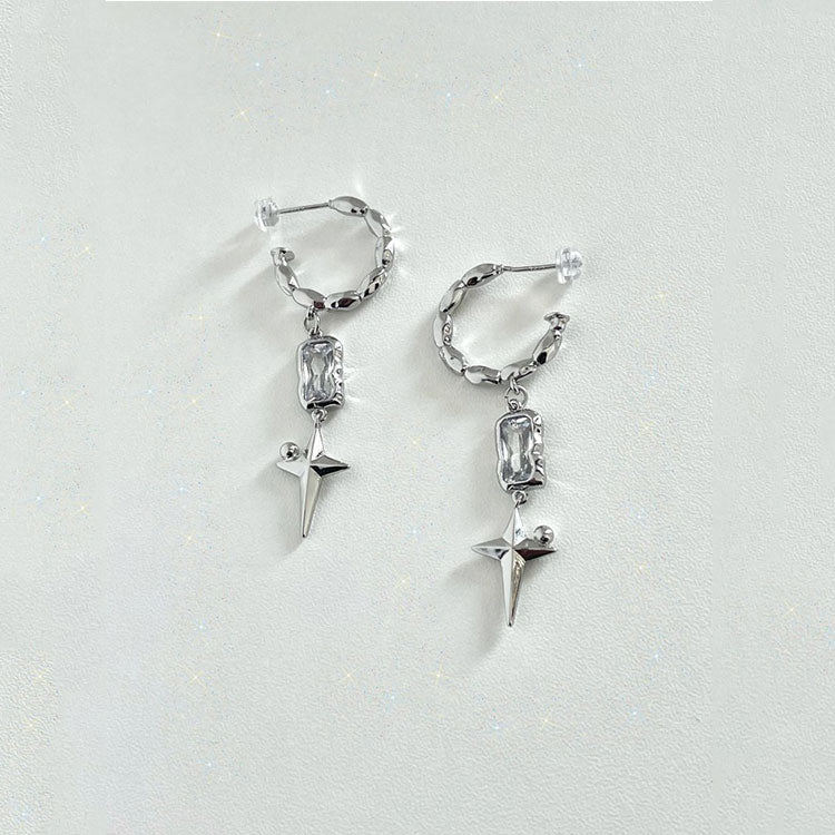 Exquisite Cube Gemstone with A Shining Star Drop Earrings