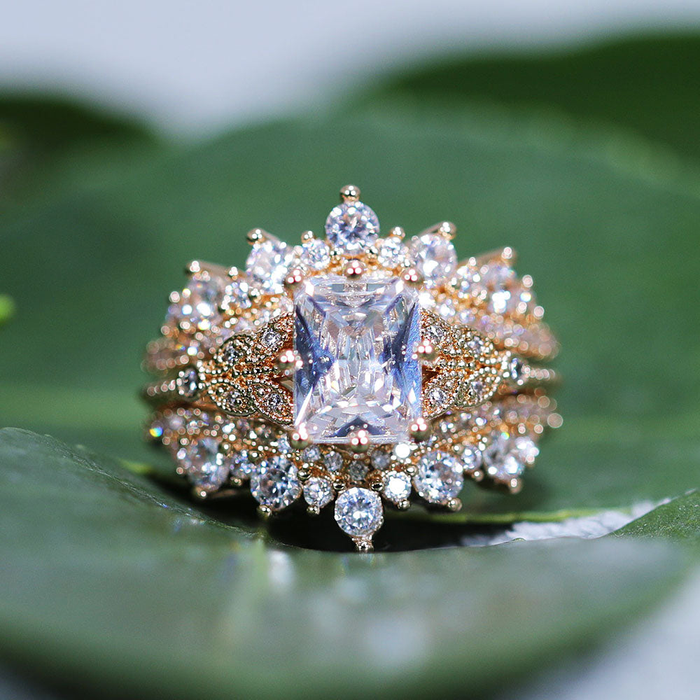 Elegant 2 Pcs Radiant Cut Enhancer Rose Golden Tone Wedding Bridal Set