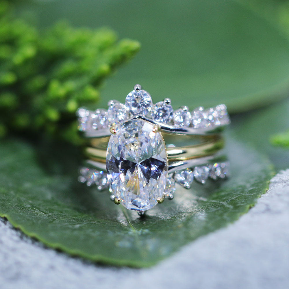 2 Pcs Oval Cut Enhancer Wedding Bridal Set