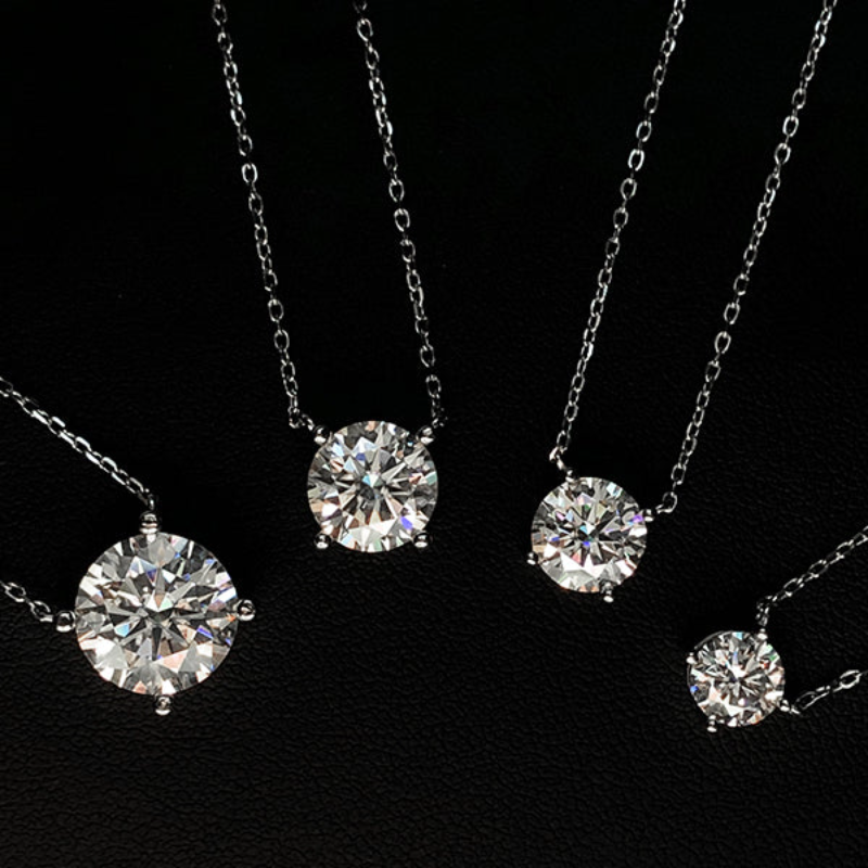 Moissanite Classic 4 Prong Round Cut Sterling Silver Pendant Necklace