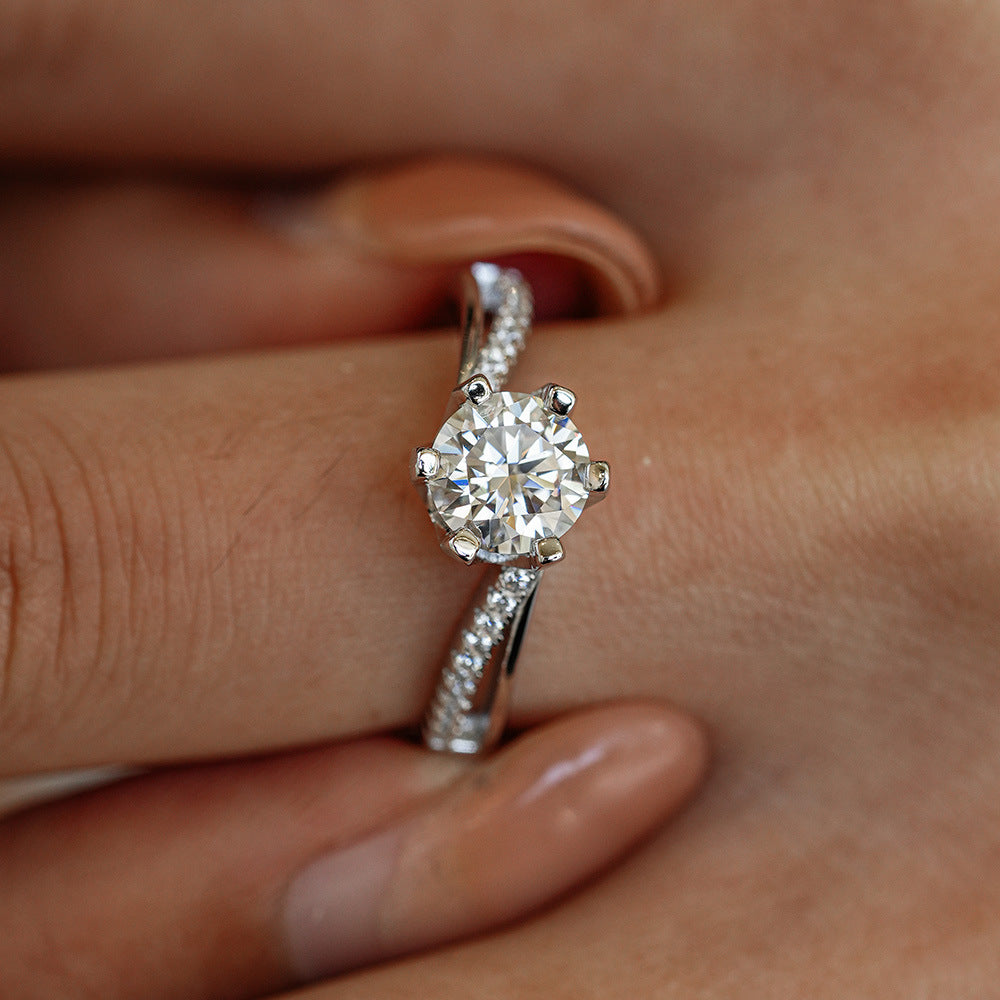1 Carat D Color Moissanite Sterling Silver Ring