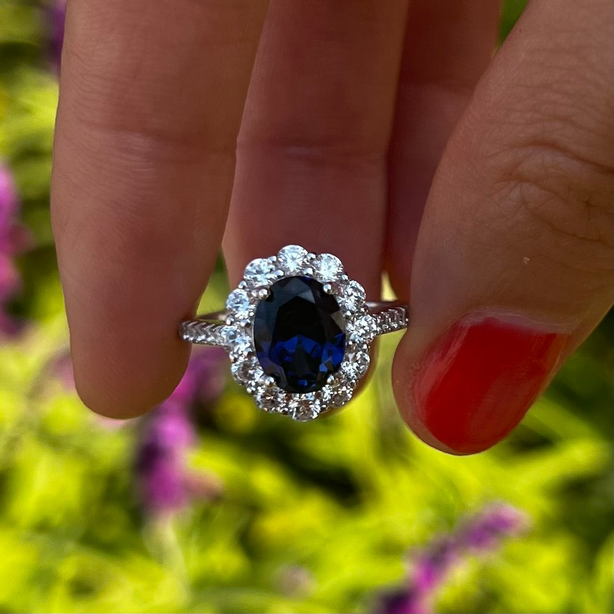 Vintage Oval Cut Halo Design Engagement Ring in Sterling Silver