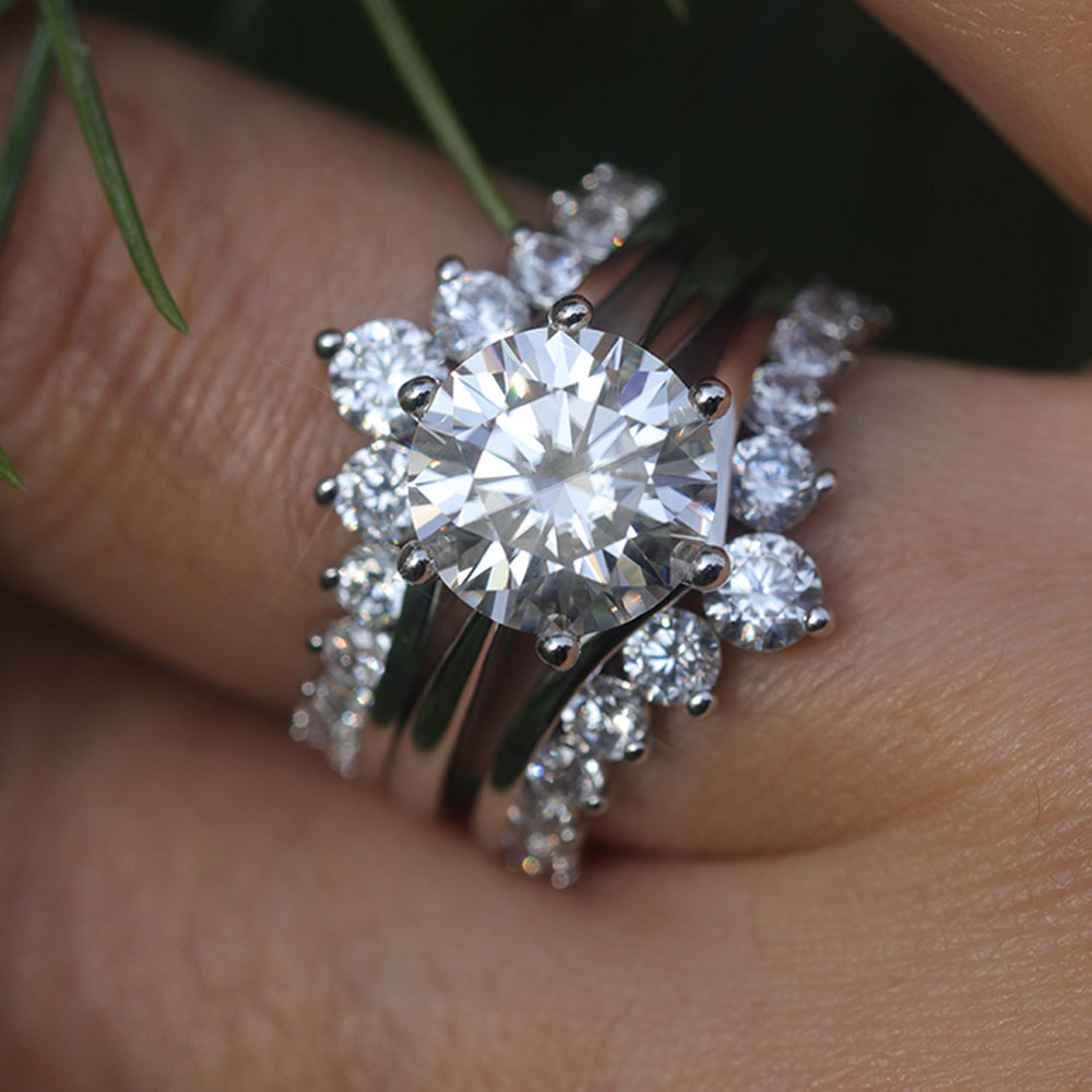 2 Pcs Round Cut Enhancer Wedding Bridal Set In Sterling Silver