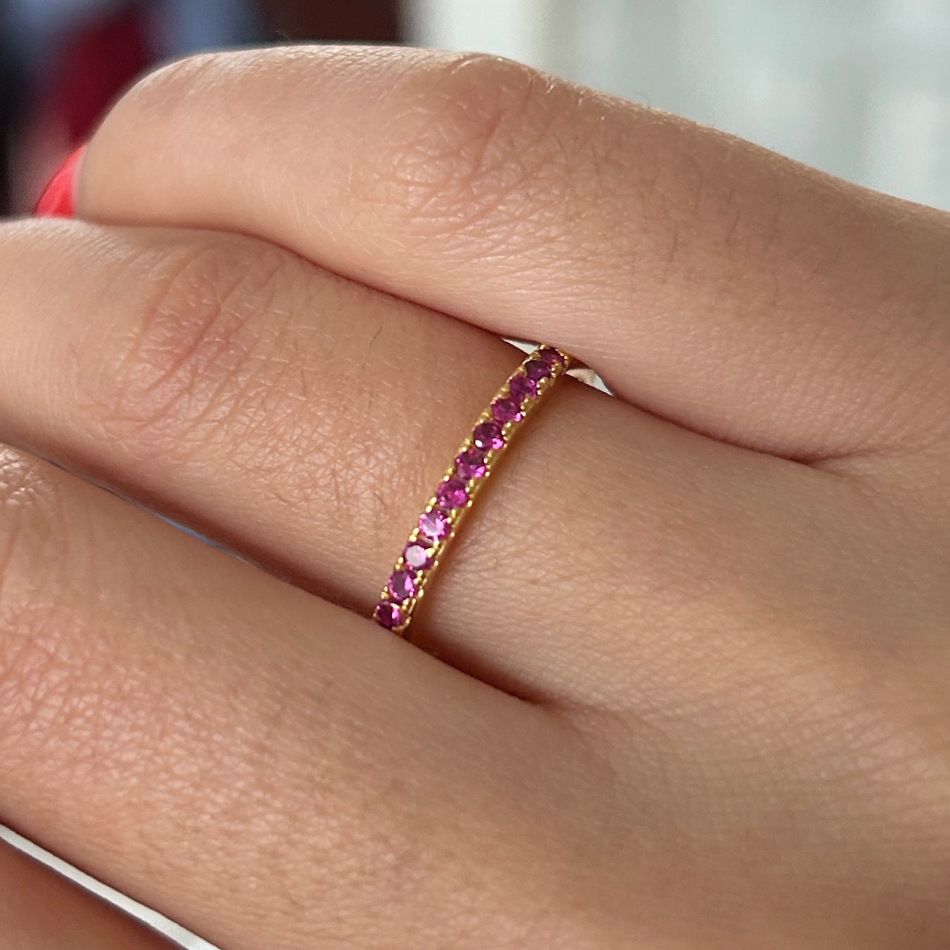 Size 9.0 |Golden Tone Multi-Color Eternity Band Stackable Ring