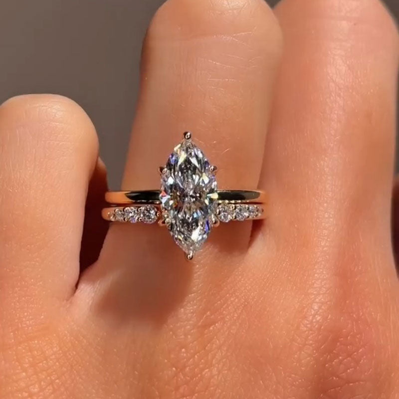 3 Pcs Marquise Cut Stack Sterling Silver Bridal Set