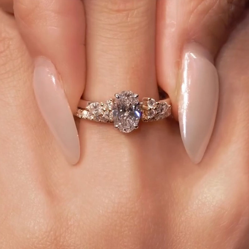 Unique Design 2PCS Oval Cut Bridal Set In Sterling Silver