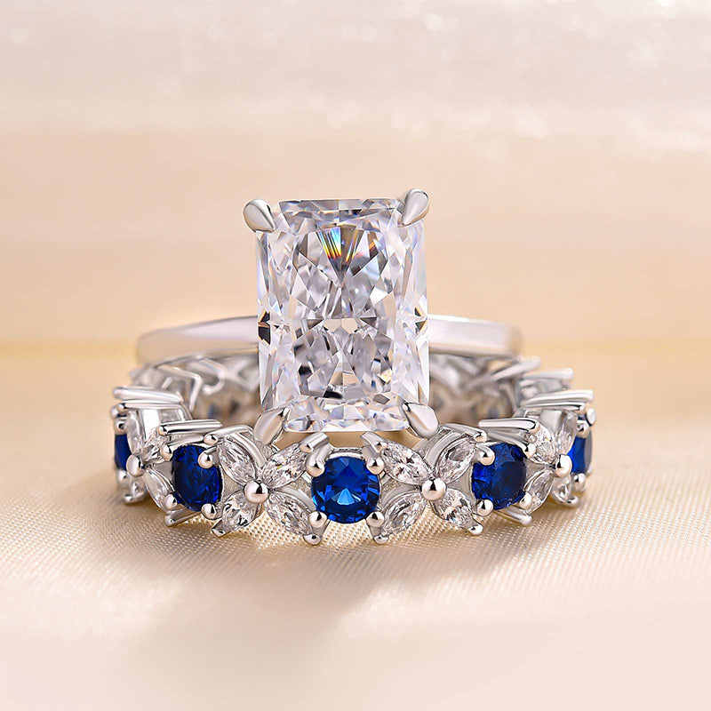 Dainty Radiant Cut Sterling Silver Bridal Set with Two Tone Band