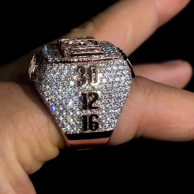 Handmade 10ctw Round Cut White Sapphire Pave Set Rose Gold Never Give Up Men's Ring