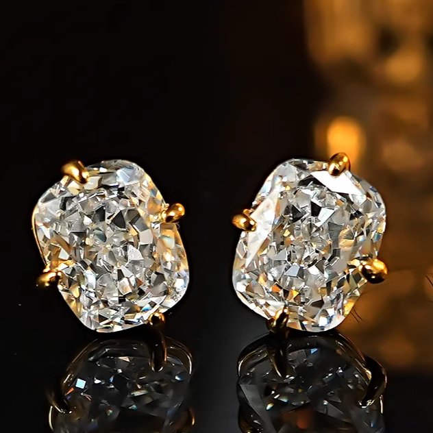 Luxury Rectangular Design Radiant Cut Silver Stud Earrings