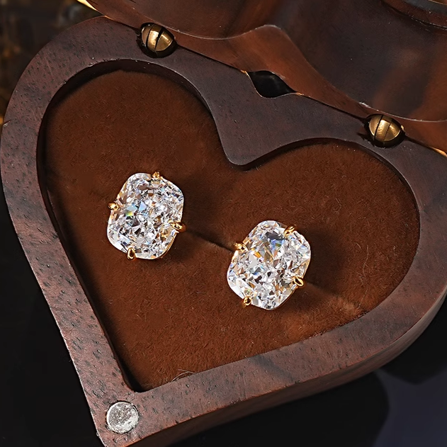 Luxury Rectangular Design Radiant Cut Silver Stud Earrings