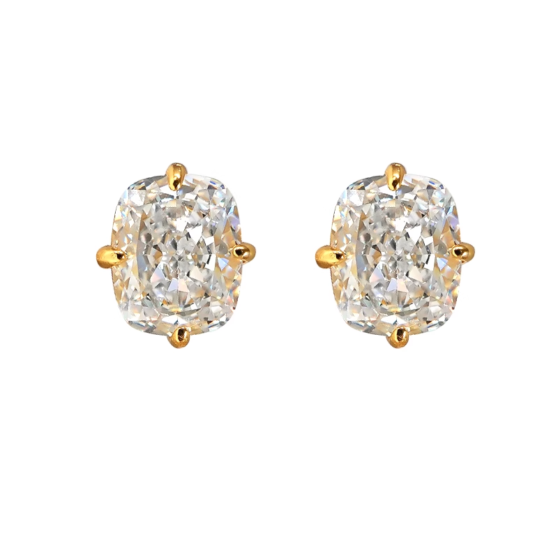 Luxury Rectangular Design Radiant Cut Silver Stud Earrings