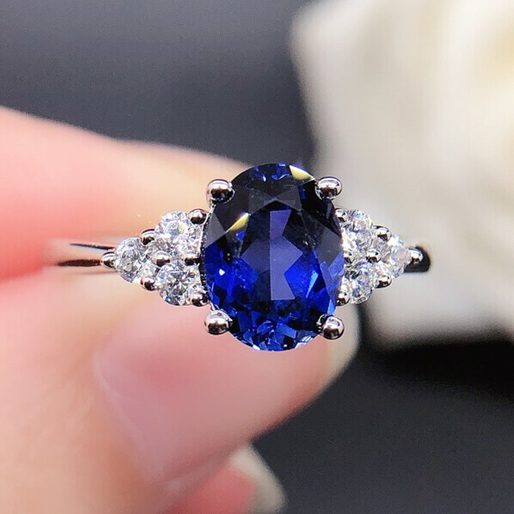 Blue Oval Cut Sterling Silver Ring