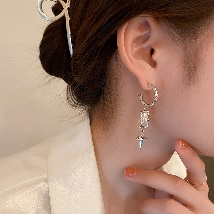 Exquisite Cube Gemstone with A Shining Star Drop Earrings