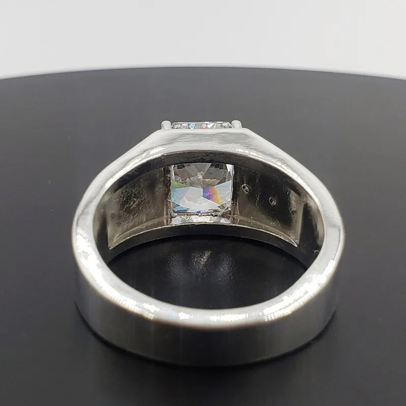 Handmade 3.5ct Radiant Cut White Sapphire Classic Sterling Silver Men's Ring