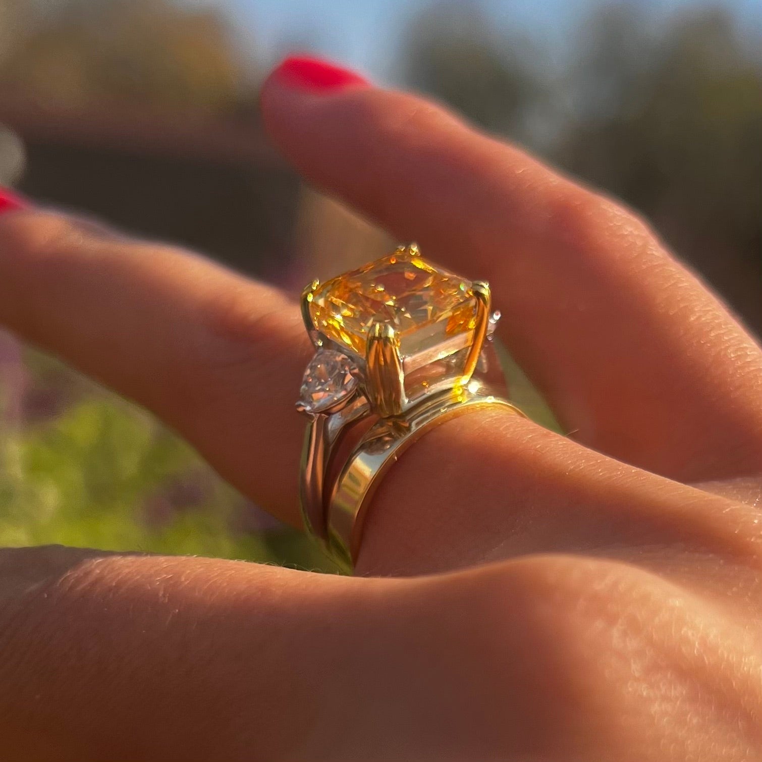 Stunning Yellow Radiant Cut 2 Pcs Bridal Set