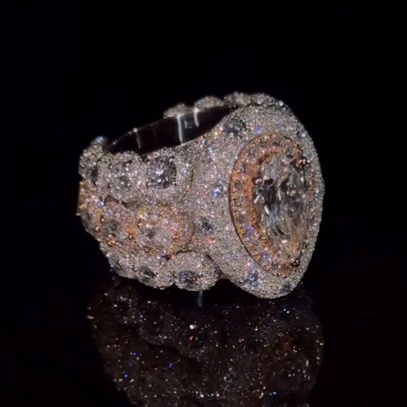 Handmade 5ct Pear Cut With 12ct Side Stones Halo Pave Set Men's Rings