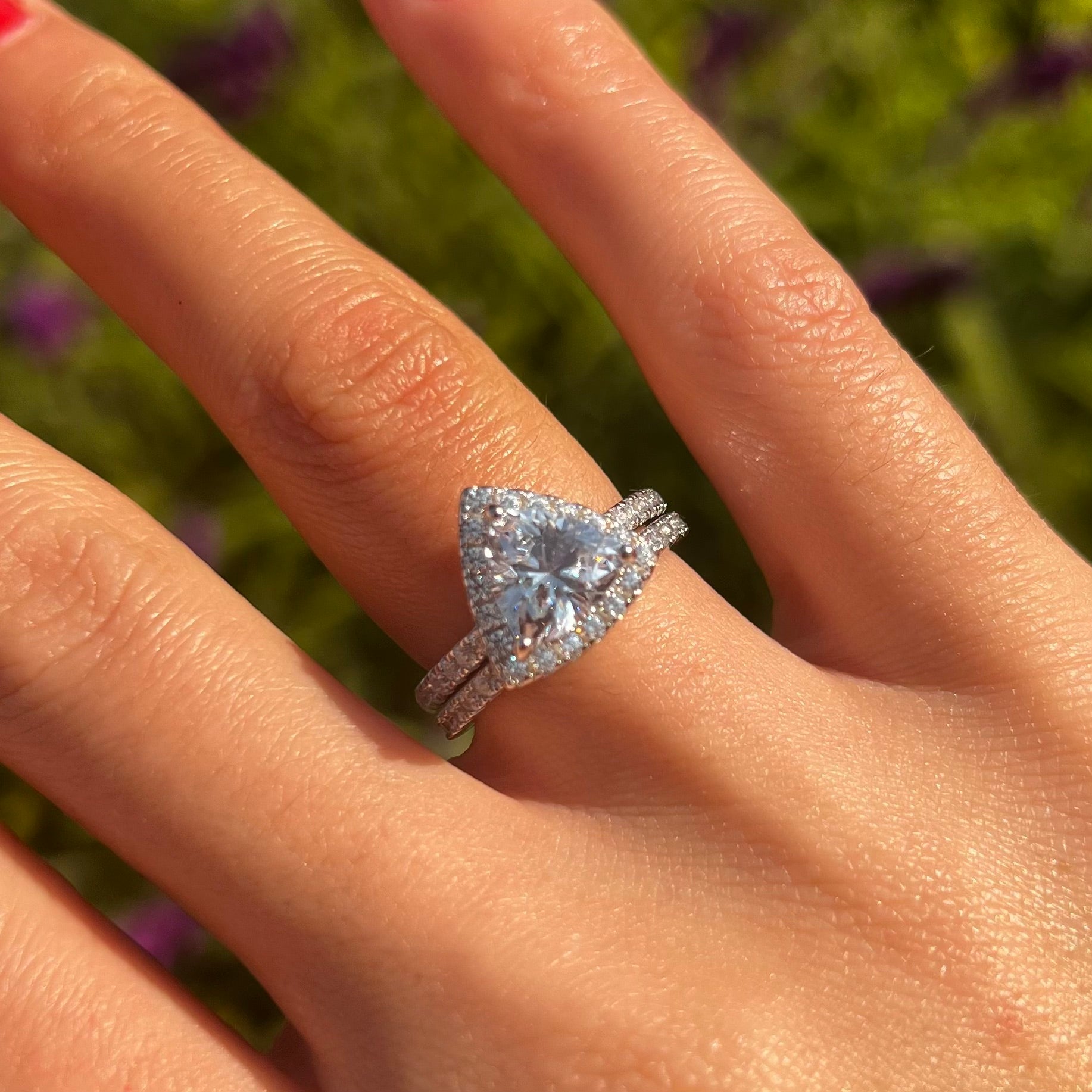 2 Pcs Triangle Halo Sterling Silver Bridal Set With Eternity Band