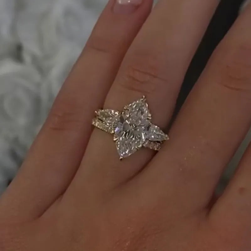 Unique 4.0Ct Marquise Cut Insert Wedding Ring Set In Sterling Silver