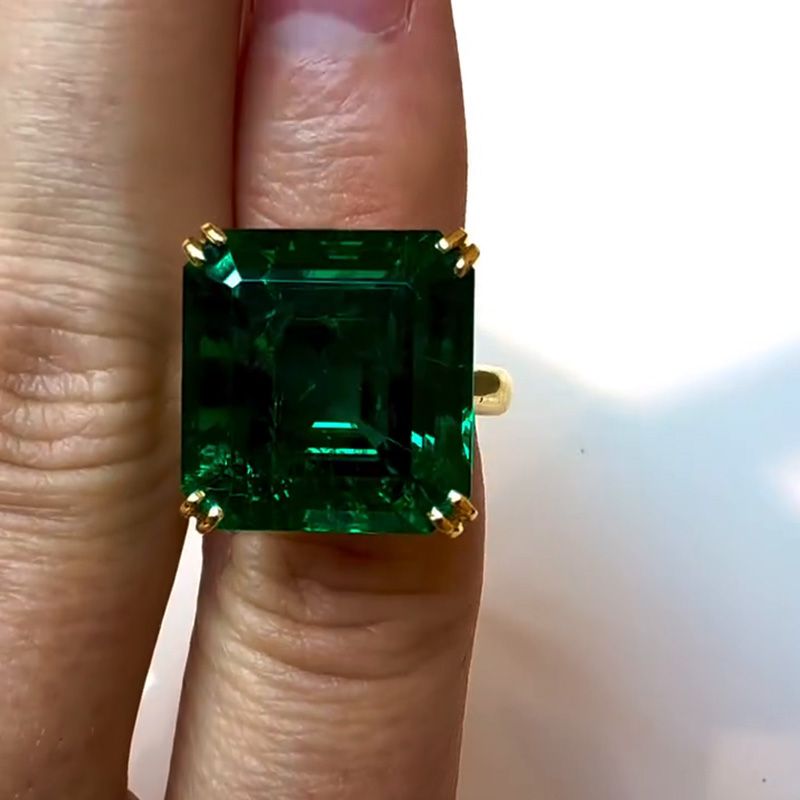 Handmade 12ct Asscher Cut Emerald Green Yellow Gold Simple Men's Ring