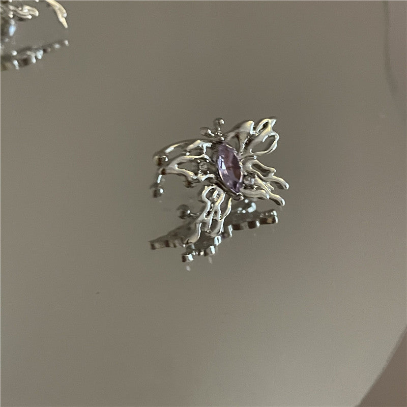 Retro Purple Rhinestones Butterfly Ear Clip & Stud Earrings(A Pair)
