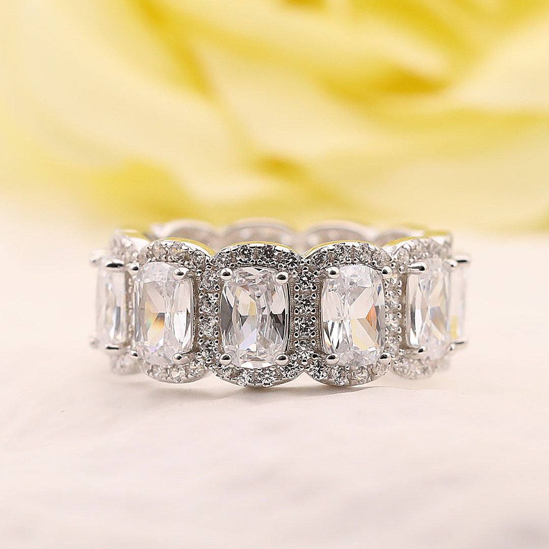 Exquisite Cushion Cut Halo Wedding Band In Sterling Silver – Shine