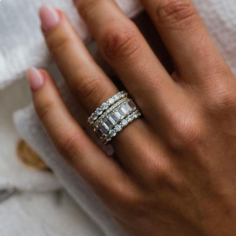 Luxury 4pcs Stackable Wedding Band Set In Sterling Silver