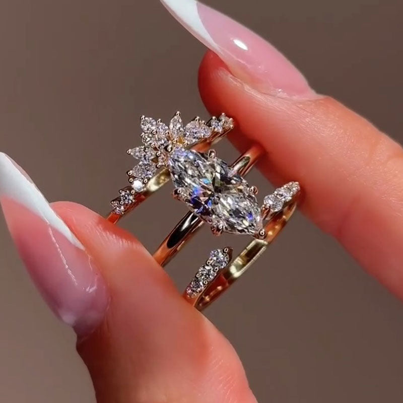 3 Pcs Marquise Cut Stack Sterling Silver Bridal Set