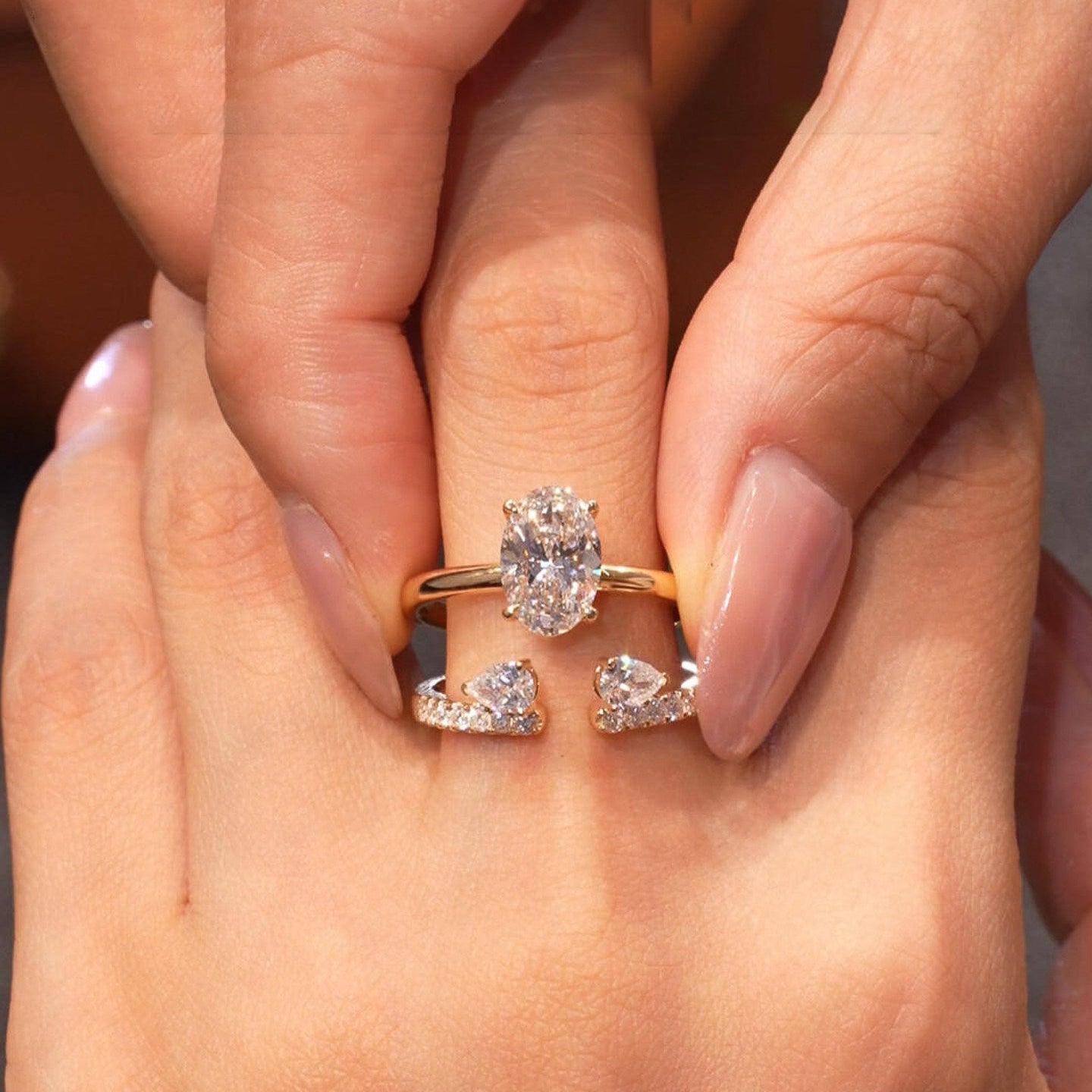 2PCS Oval Cut Insert Wedding Ring Set In Sterling Silver