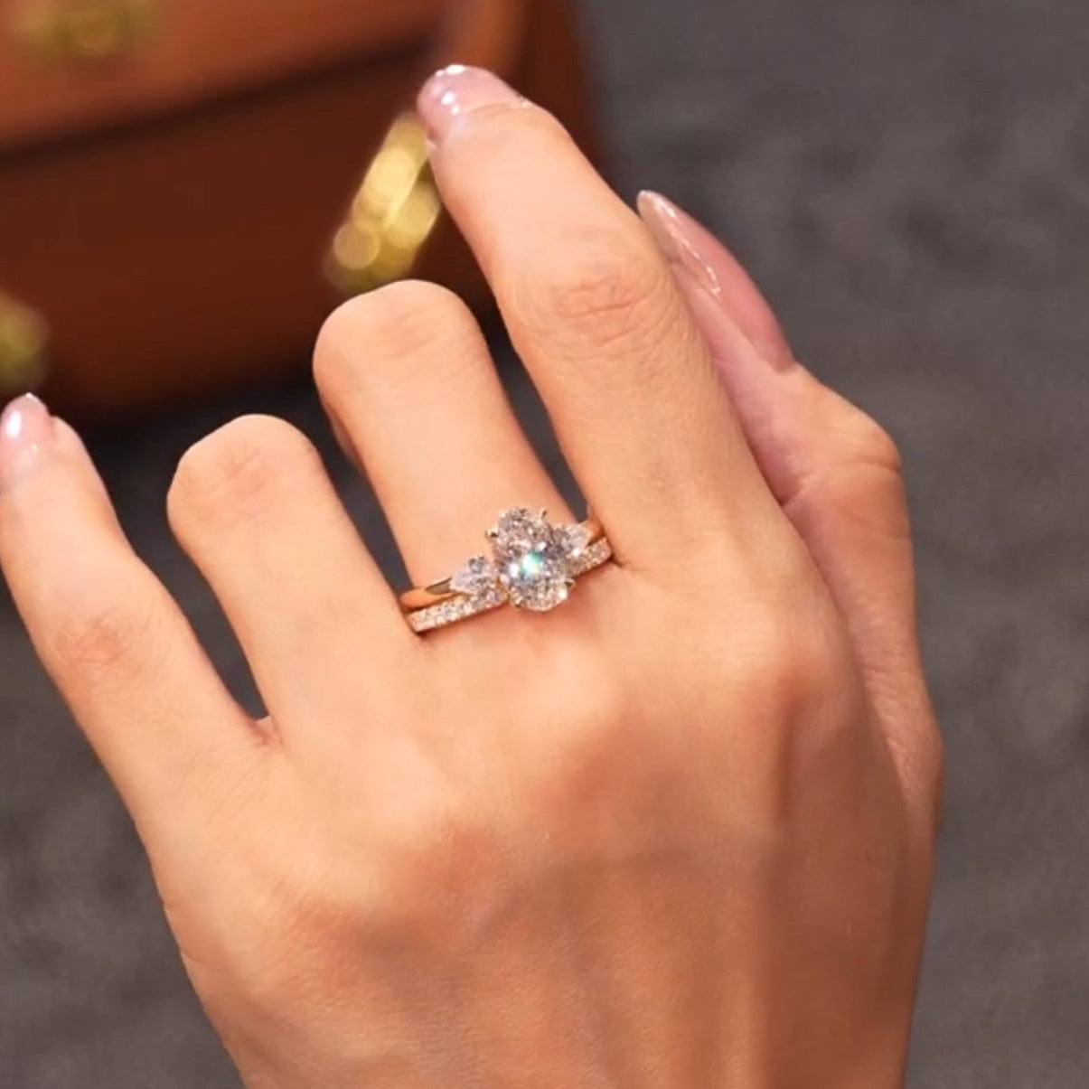 2PCS Oval Cut Insert Wedding Ring Set In Sterling Silver