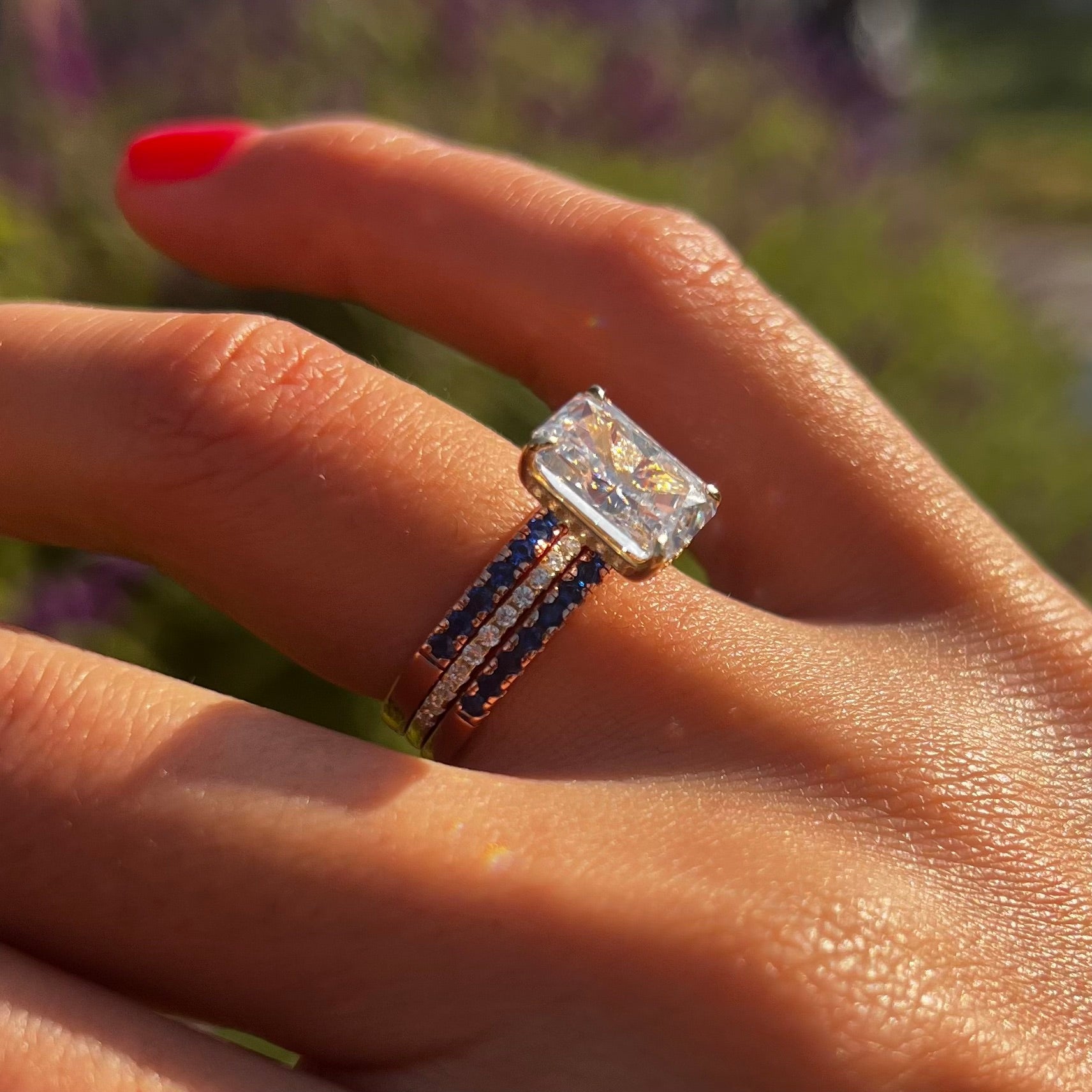 3 Pcs Two Tone Radiant Cut Sterling Silver Bridal Set