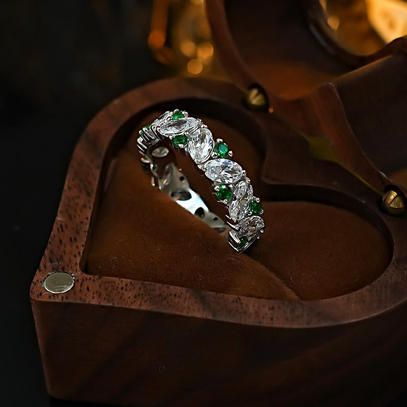 Vintage Design White And Blue Sterling Silver Band