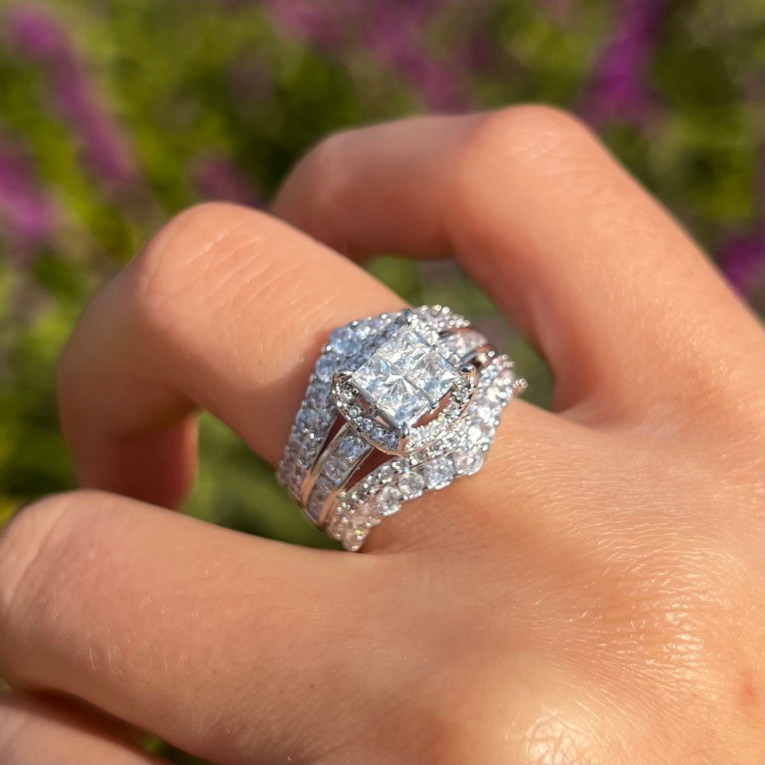 Exquisite Princess Cut Sterling Silver Party Engagement Ring For Women