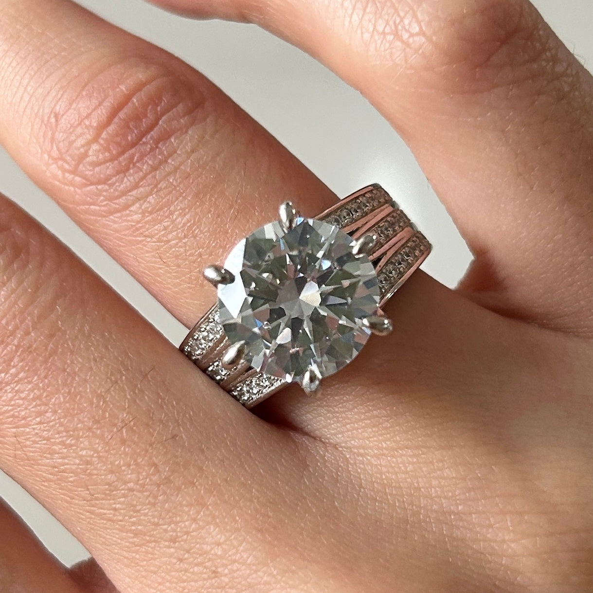 Size 7.0 | Stunning Round Cut Three Shank Design Sterling Silver Engagement Ring