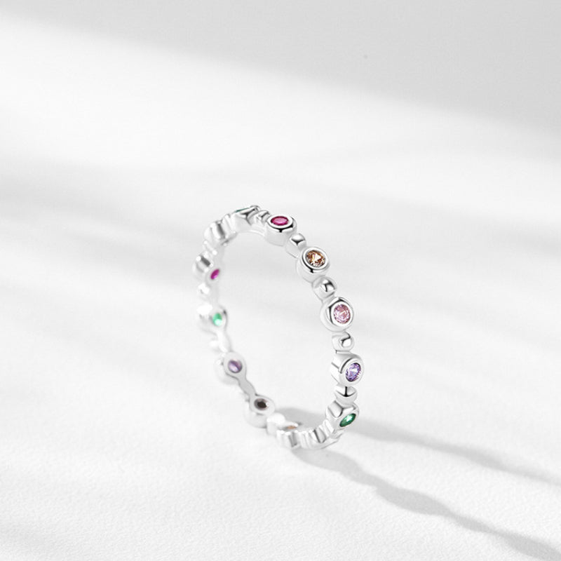 Simple Rainbow Round Cut Sterling Silver Band