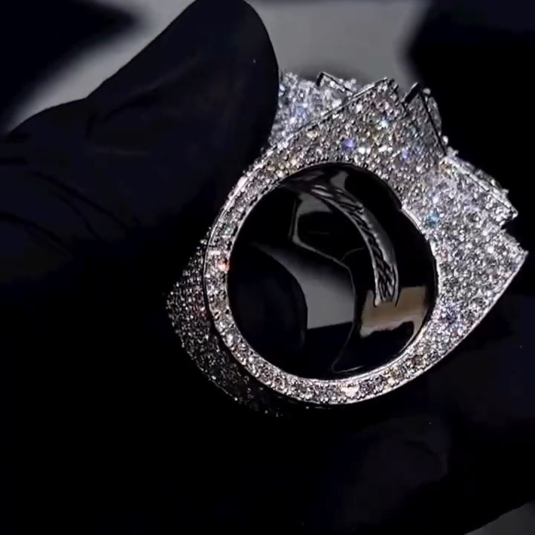 Handmade 23ct Pear-shaped Zircon Inlaid Luxury Sterling Silver Star Shape Men's Ring