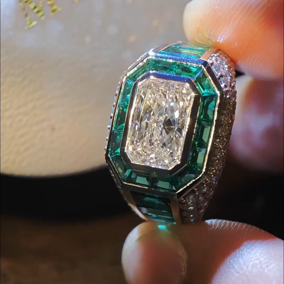 6ct Princess Cut Emerald Handmade Sterling Silver Men's Ring