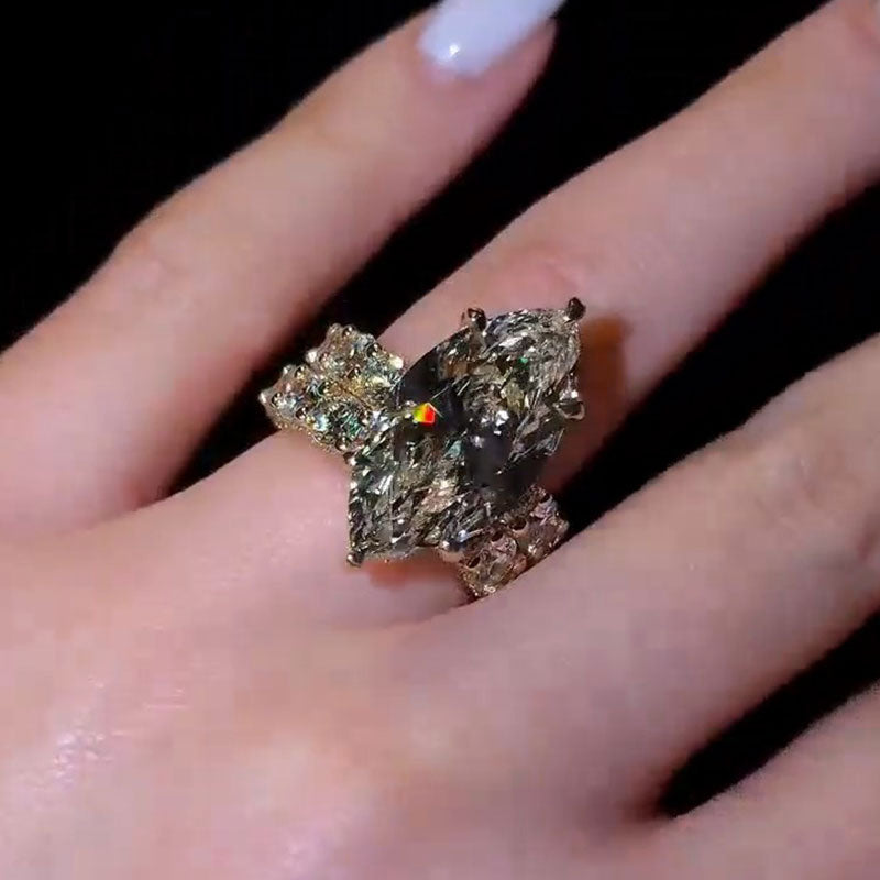 Luxury Marquise Cut With Hidden Halo Sterling Silver Bridal Set