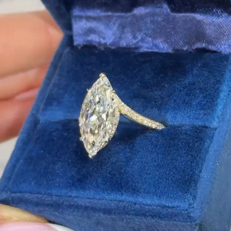 Stunning Marquise Cut Bypass Shank Sterling Silver Engagement Ring