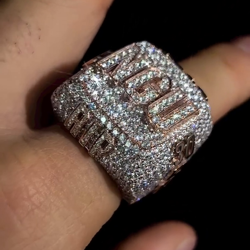 Handmade 10ctw Round Cut White Sapphire Pave Set Rose Gold Never Give Up Men's Ring