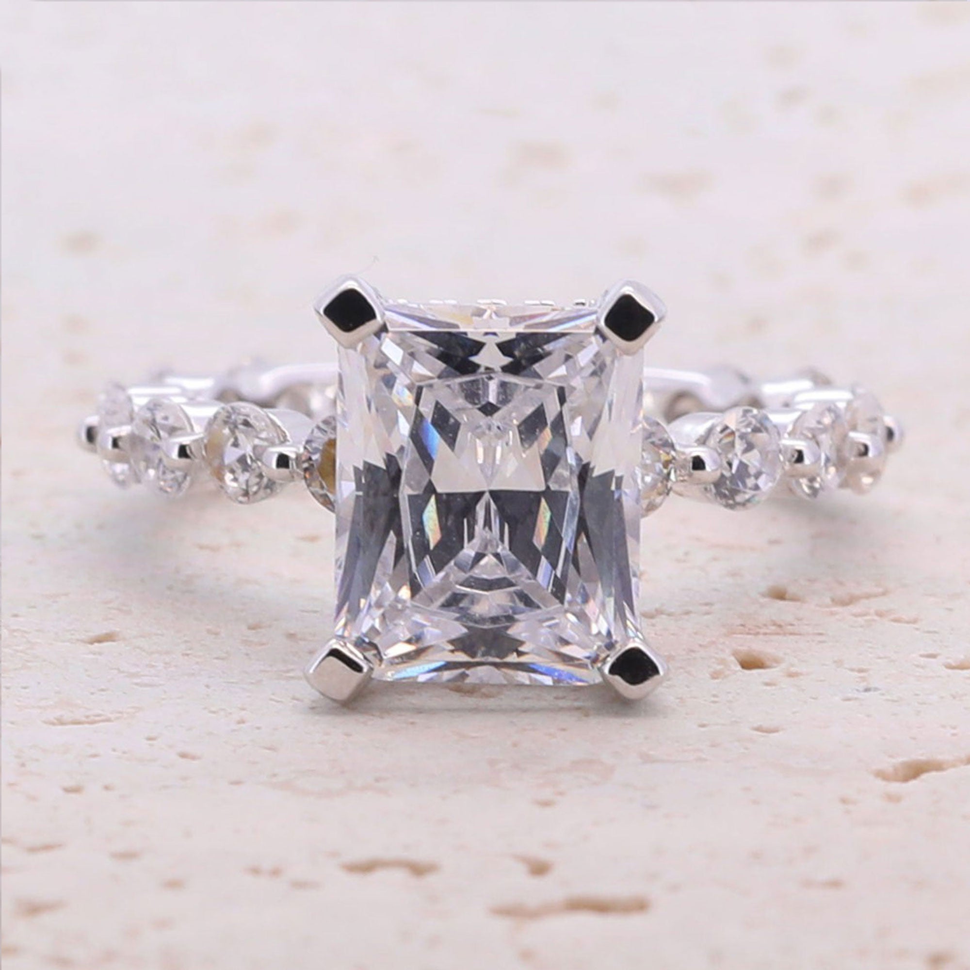 Classic 4.0ct Princess Cut Sterling Silver Engagement Ring Set