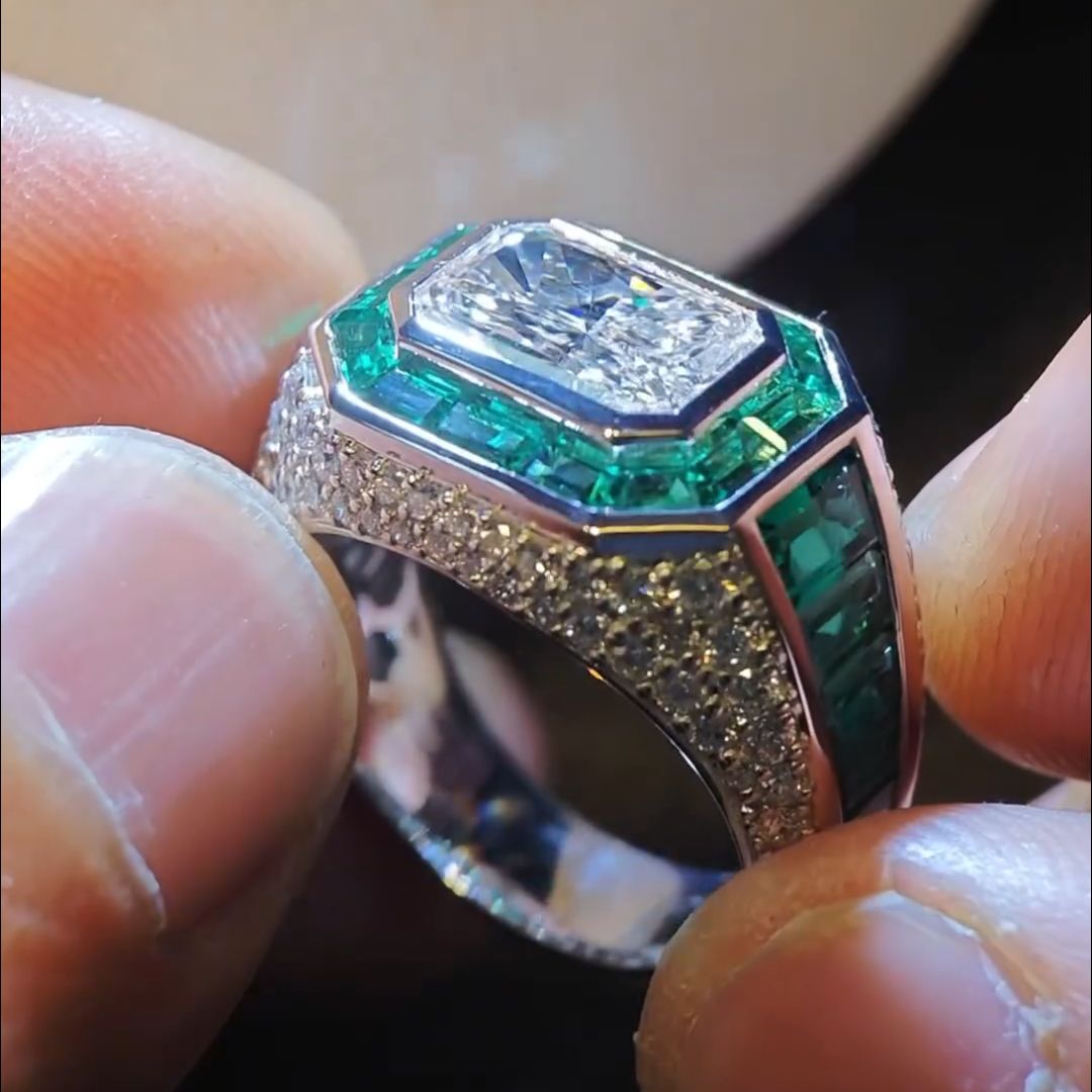 6ct Princess Cut Emerald Handmade Sterling Silver Men's Ring