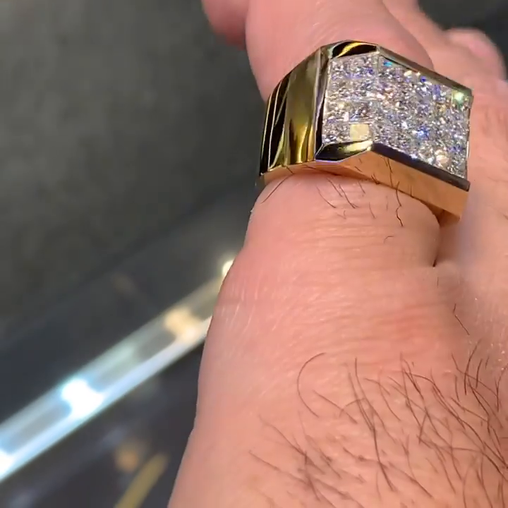 5ct Princess Cut White Sapphire Yellow Gold Handmade Men's Ring